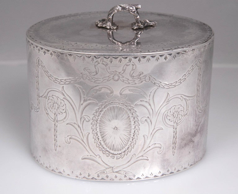 Great Britain (UK) Antique Sterling Silver Repousse Tea Caddy Box 1786 William Plummer London For Sale