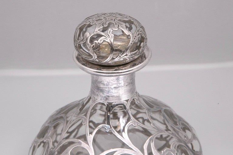 American Antique Sterling Silver Overlay Perfume Bottle, 1890