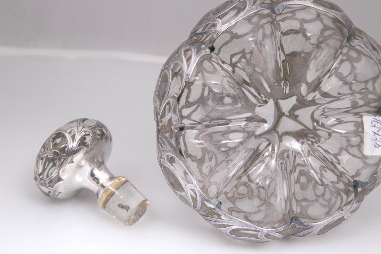 Antique Sterling Silver Overlay Perfume Bottle, 1890 In Excellent Condition In Stamford, CT