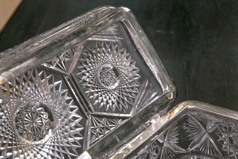 Antique 1918 Crystal and Silver Glove Box, Brillant Cuts 1