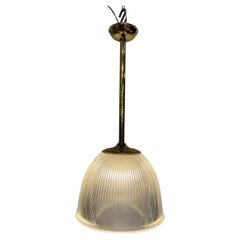 Mid-20th Century Holophane Pyrex Glass Globe Pendant Light with Brass Pole