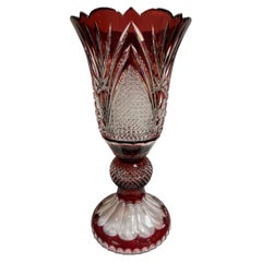 Hand Cut Lead Crystal Tall Pedestal Vase, Compote by Caesar Crystal Bohemiae Co.