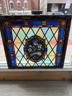 Late 19th Century Antique Stained Glass Window "Mother Most Pure" Original Frame