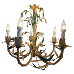 Vintage French Five-Arm Chandelier, Faux Bamboo, 1960s Design