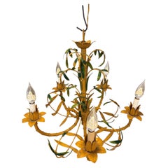 Vintage French Five-Arm Chandelier, Faux Bamboo, 1960s Design