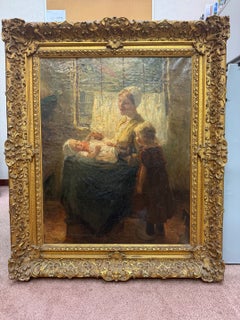 A Sunny Morning Oil Painting, Domestic Interior, Signed, 19th Century