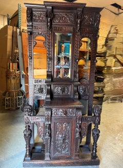 Antique Oak Hall Tree with Mirror and Green Man Motifs, Circa 1885