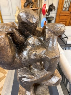 Reproduction Bronze Finish Fiberglass Man & Woman Abstract Sculpture, M. HUDECEK
