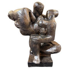 Reproduction Bronze Finish Fiberglass Man & Woman Abstract Sculpture, M. HUDECEK