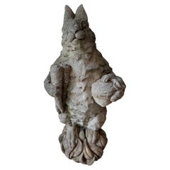 Vintage Cast Stone Rabbit Holding Carrots and a Turnip