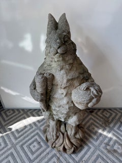 Vintage Cast Stone Rabbit Holding Carrots and a Turnip