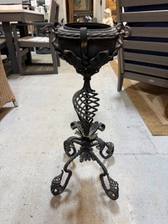 Ornate Wrought Iron Plant Stand, Circa 1920, Four-Leg Design, 26" Tall