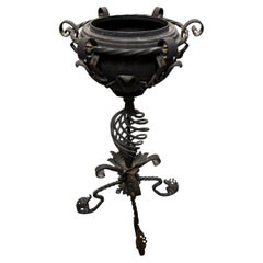 Ornate Wrought Iron Plant Stand, Circa 1920, Four-Leg Design, 26" Tall