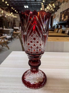 Hand Cut Lead Crystal Pedestal Vase by Caesar Crystal, Czech, 1980s