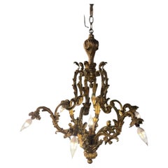 Antique Bronze Rococo Revival Chandelier, Six Arm, Late 19th Century