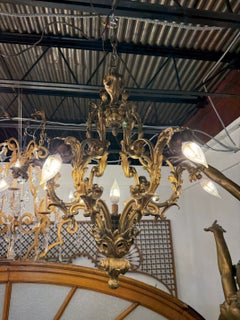 Antique Bronze Rococo Revival Chandelier, Six Arm, Late 19th Century