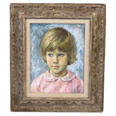 Portrait of Child, Original Oil on Board Signed by Ariane Beigneux, Framed Art