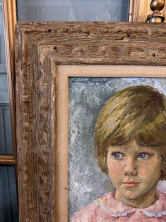 Portrait of Child, Original Oil on Board Signed by Ariane Beigneux, Framed Art