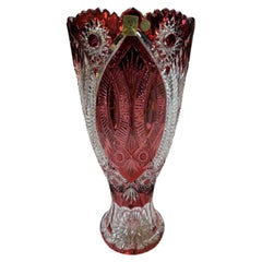 Hand Cut Ruby Red Lead Crystal Vase by Caesar Crystal Bohemiae Co. Czech.