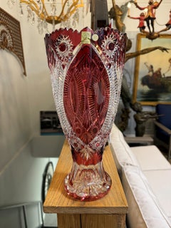 Hand Cut Ruby Red Lead Crystal Vase by Caesar Crystal Bohemiae Co. Czech.