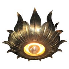 1950s Mid Century Modern Hans Kogl Gilt Metal Radiant Sun Ceiling Flush Mount