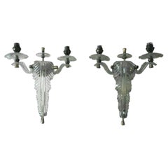 Pair 1960's French Mid Century Modern Lucite Formed Feather / Plume Wall Sconces