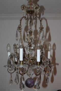 1880 French Regency Maison Bagues Amethyst/ Clear Floral Chandelier Rock Crystal