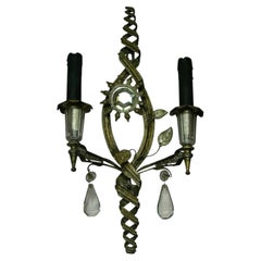 1950s French Hollywood Regency Silvered Steel/ Crystal Wall Sconce Maison Bagues