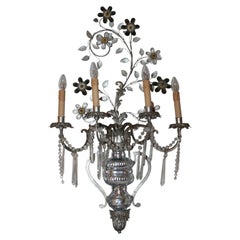 XL 40's French Hollywood Regency Crystal Floral Wall Sconce attr. Maison Bagues