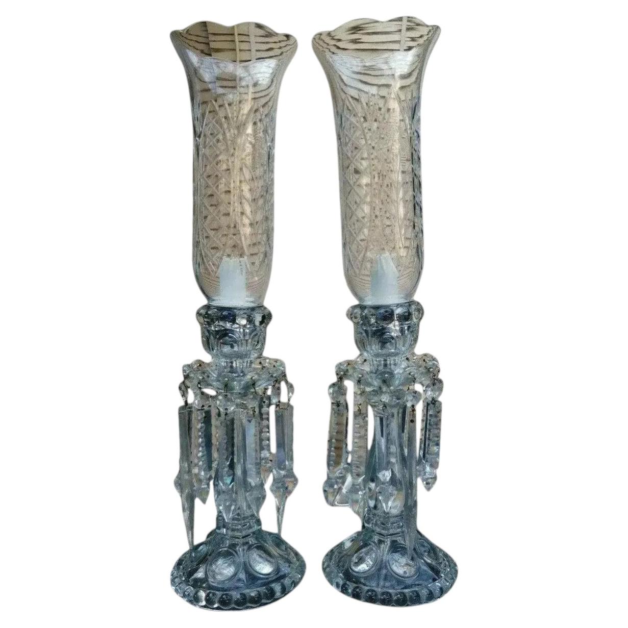 Antique French Cut Crystal / Glass Table Lamps attrib. Baccarat Medallion Series