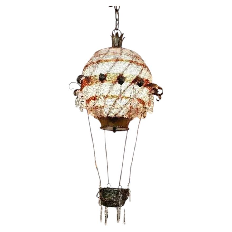 1940's French Hollywood Regency Micro Crystal Beaded Hot Air Balloon Chandelier For Sale