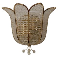 1960's Large Mid Century Modern Cut Crystal 24K Blooming Flower Sconce by Palwa