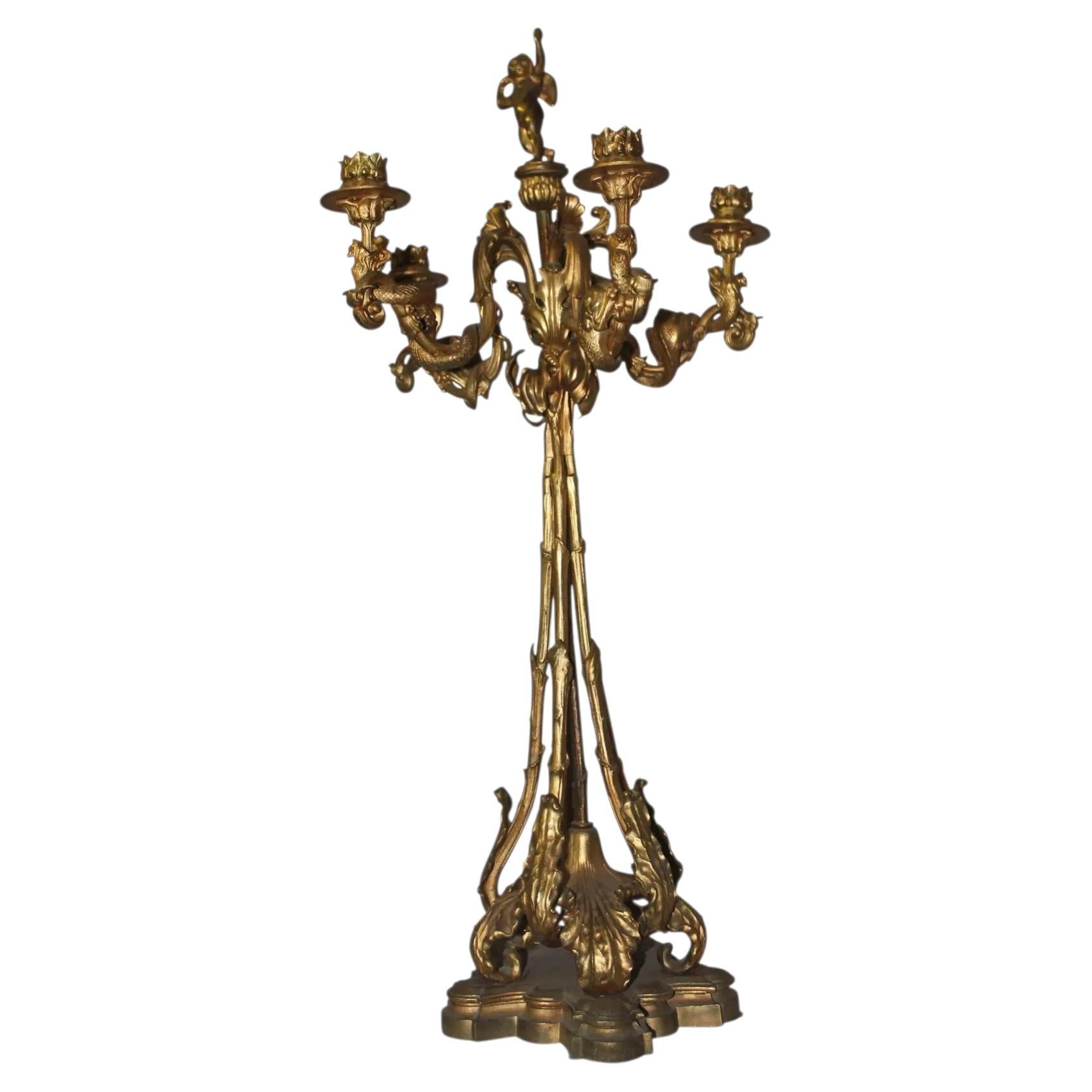 c1810 European Continental British Dore Gold Bronze Candelabra / Serpents For Sale