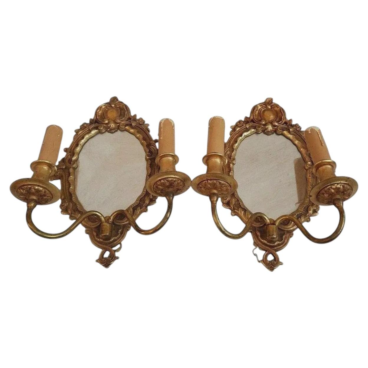 Pair 1920s French Louis XVI Gilt Bronze Wall Sconces Signed By Atelier Petitot For Sale
