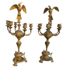 Pair 18/19thc XL French Gilt Bronze Opposing Face Parrot Candelabra C. Cressent?