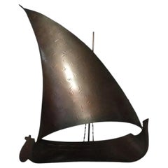 1950's French Grand Scale Bronze Sailing Ship Nautical Wall Lamp/ Sconce