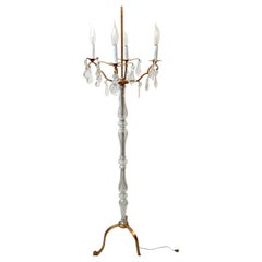 c1900 Antique French Louis XV Gilt Bronze w/ Crystal Floor Lamp Signed Baccarat