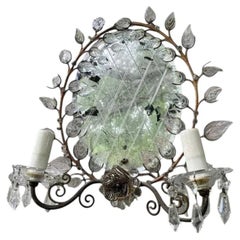 19thc French Art Nouveau Bronze Vine / Crystal Petals Wall Mirror Maison Bagues