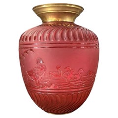 19thc French Napoleon III Red Crystal Hanging Electric Lantern Signed Baccarat