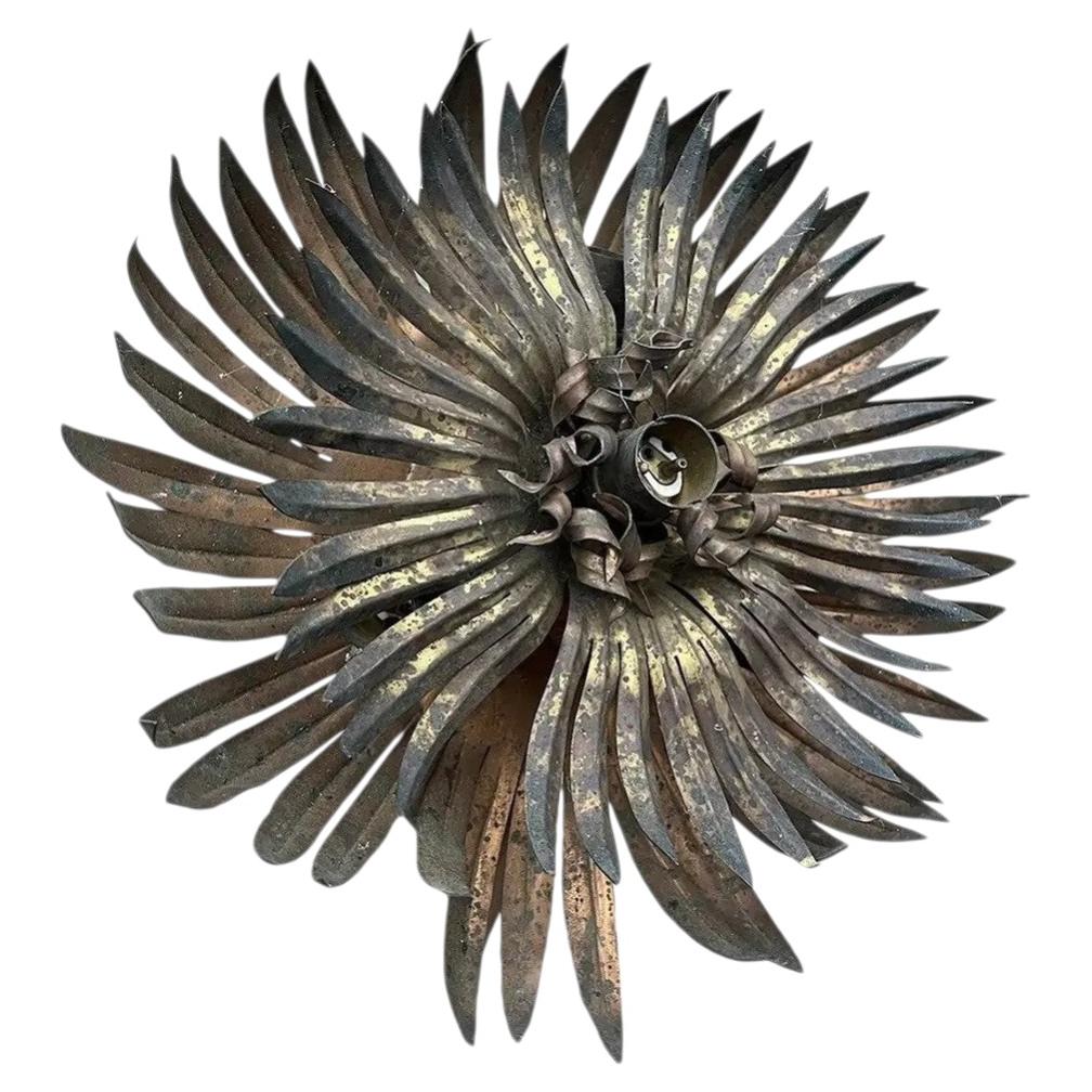 1920s French Brutalist Palm Form 2 Tier Plafonnier/ Flush Mount, Maison Jansen For Sale