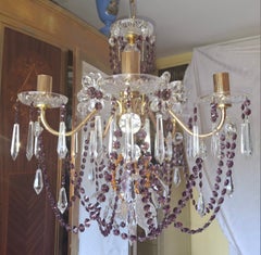 40s Hollywood Regency 24K Gold w/ Amethyst/ Amber/ Rock Crystal Chandelier Palwa
