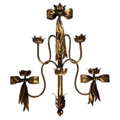 1920s Monumental Hollywood Regency Gilt Iron/Tole Ribbon Wall Sconce - Original