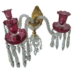 c1800 British George III Ormolu/ Cut Glass/ Pink Etched Crystal Wall Sconce