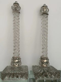 Par de lámparas de mesa clásicas francesas de cristal con forma de espiral de la década de 1920, de Baccarat