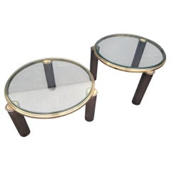 Pair Vintage Hollywood Regency style Brass Tone & Gray Coffee Tables By DIA
