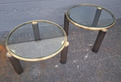 Pair Vintage Hollywood Regency style Brass Tone & Gray Coffee Tables By DIA