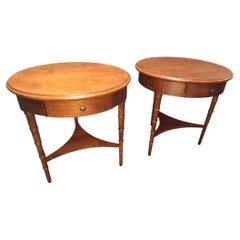 Pair Vintage Campaign Faux Bamboo Side/ End Tables by Lane Furniture