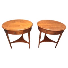Pair Vintage Campaign Faux Bamboo Side/ End Tables by Lane Furniture