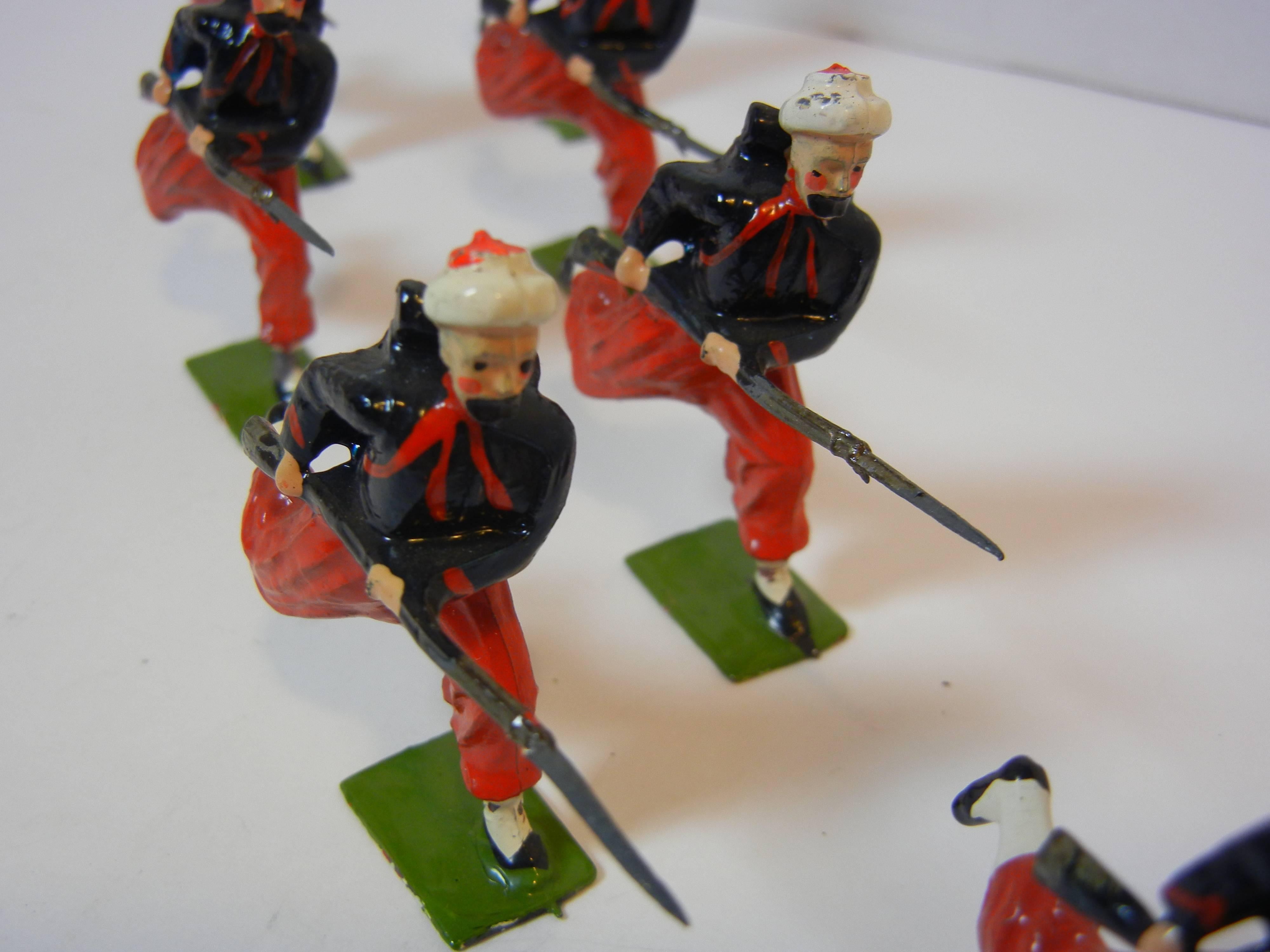 English Britains Toy Set #142, French Zouaves Charging with Fixed Bayonets, 1930-1940
