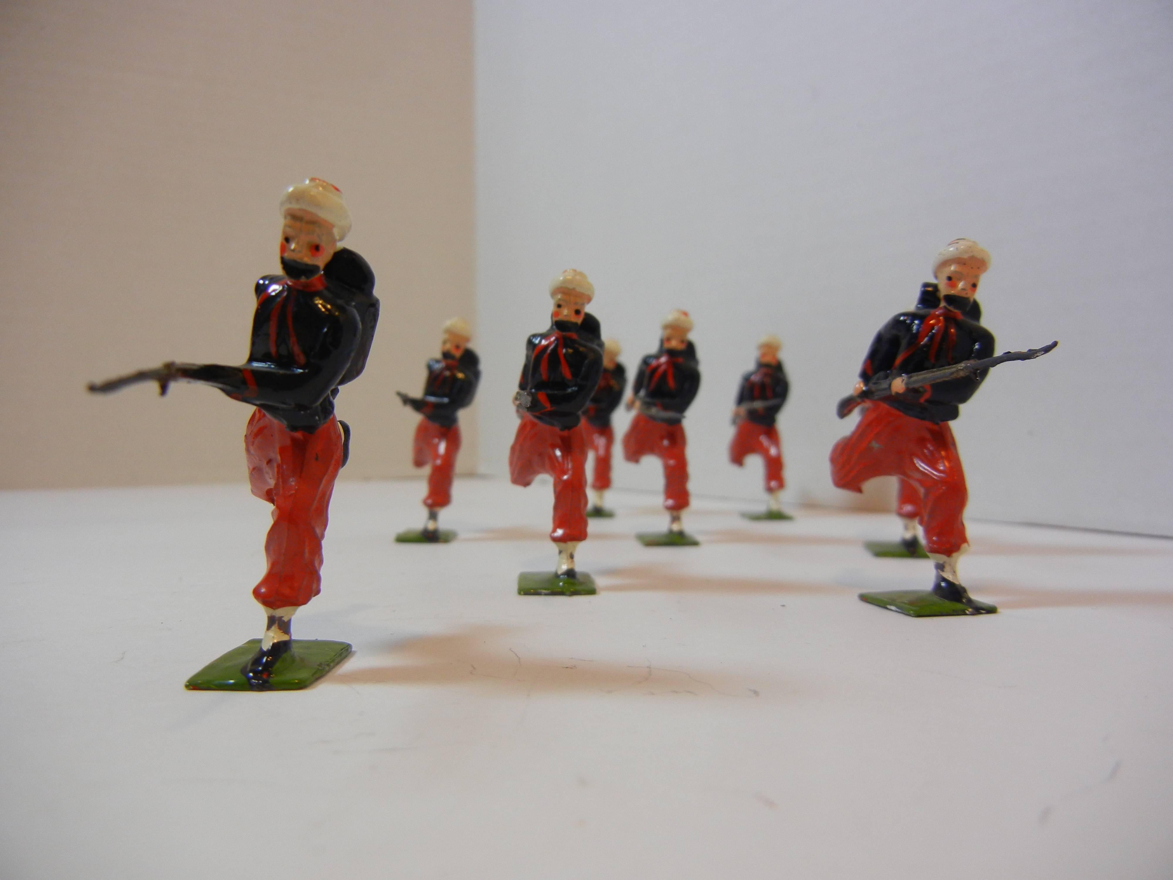 Lead Britains Toy Set #142, French Zouaves Charging with Fixed Bayonets, 1930-1940